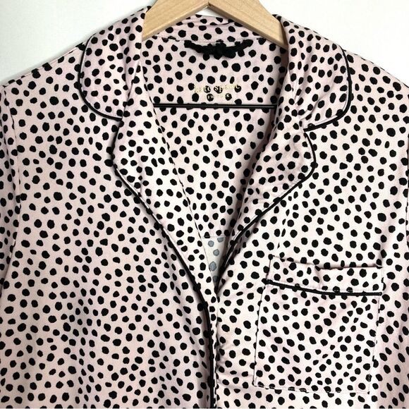 Kate Spade Pink and Black Dot Sleep Shirt Small Button Up Short Sleeve - Picture 2 of 8